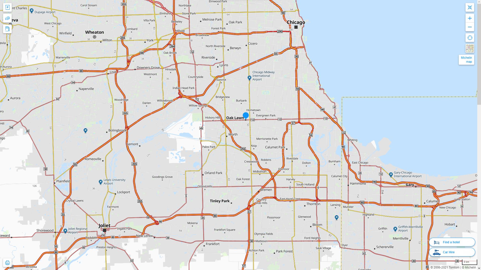 Oak Lawn illinois Highway and Road Map